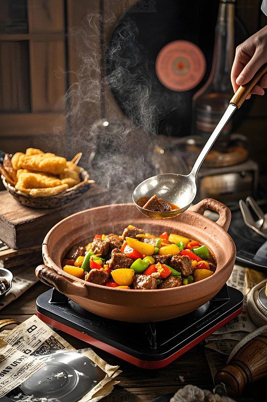 土豆炖牛肉美味炖菜摄影图