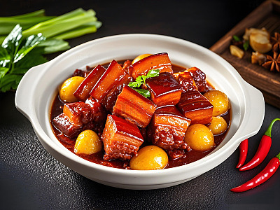 土豆红烧肉美食摄影图