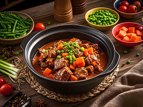 红烧牛腩煲美食摄影图