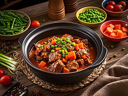 红烧牛腩煲美食摄影图