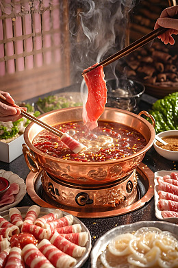 麻辣火锅涮肉摄影图