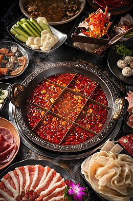 九宫格麻辣火锅美食摄影图