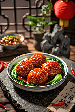 四喜丸子红烧丸子美食摄影图