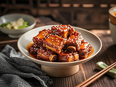 中式美食红烧排骨摄影图
