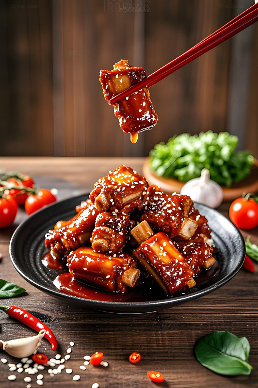 传统美食糖醋排骨摄影图