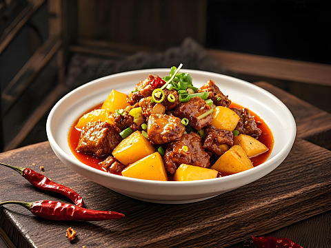 香辣土豆炖牛肉摄影图