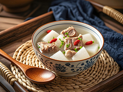 萝卜炖排骨汤摄影图
