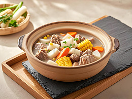 山药萝卜炖排骨砂锅美食摄影图