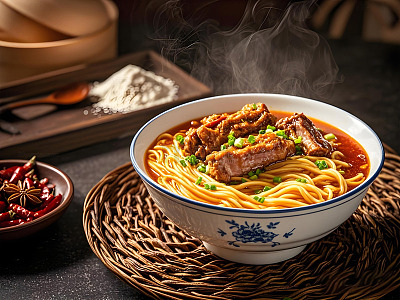 红烧排骨面美食摄影图