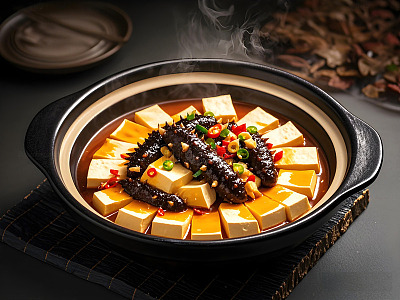 海参豆腐煲美食摄影图