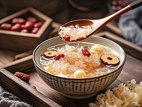 枸杞红枣银耳羹摄影图