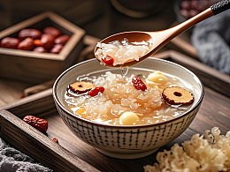 枸杞红枣银耳羹摄影图