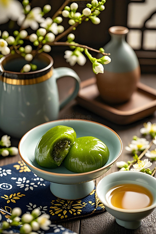 一盘青团中式美食摄影图