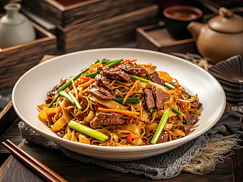 干炒牛河美食摄影图
