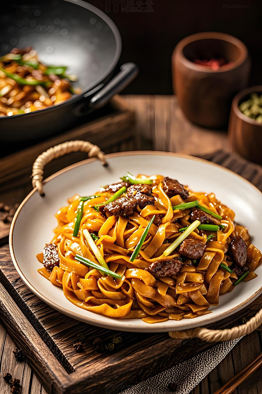牛肉炒河粉美食摄影图