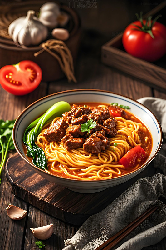 蕃茄牛腩面摄影图