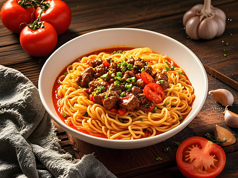 蕃茄牛腩面美食摄影图