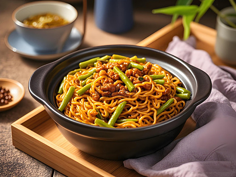 面食扁豆焖面美食摄影图