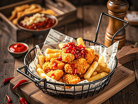 韩式鸡鸡年糕美食摄影图