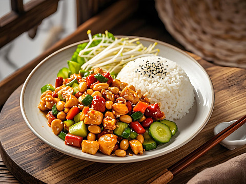 宫保鸡丁盖饭美食摄影素材