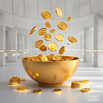 金色碗与洒落的金币节日财运象征