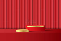 金色讲台与红色动态条纹背景