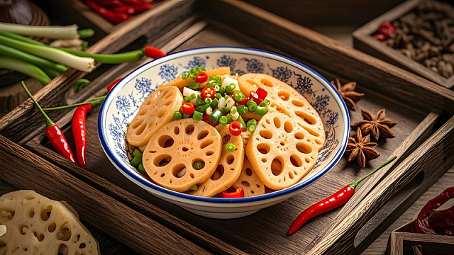 红油凉拌藕片呈现经典麻辣风味