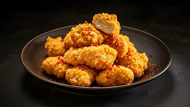 黑色盘中经典炸鸡块外酥里嫩