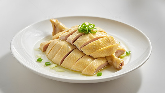 广式白切鸡搭配香菜和酱汁的美味佳肴