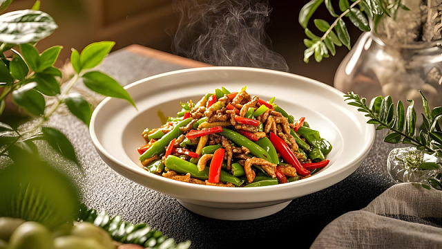 乡村风味浓郁的小炒肉与青红辣椒的完美结合