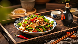 传统家常风味的小炒肉搭配青红辣椒美食图