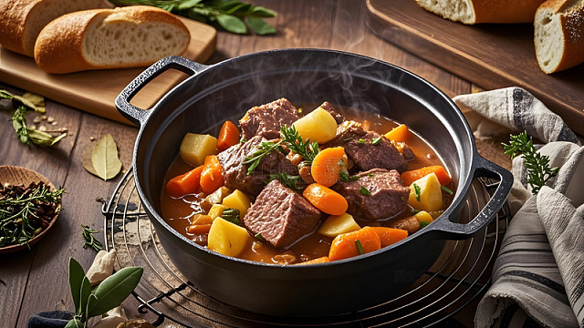 陶锅慢炖土豆炖牛腩的美味家常菜