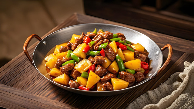 丰富香料调味的土豆炖牛腩家常佳肴