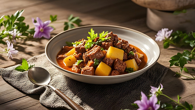 中式土豆炖牛腩搭配香料的浓香风味
