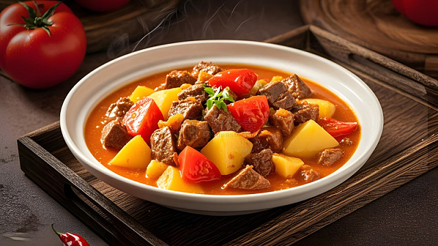 传统中式土豆炖牛腩的丰富口感和色彩