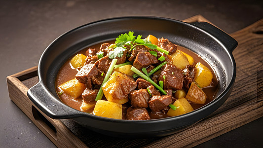 瓦罐土豆炖牛腩呈现古朴中式美食风味