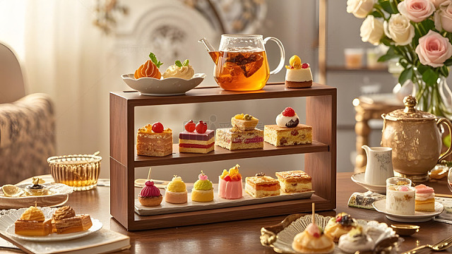 复古风格下的甜点与红茶下午茶组合