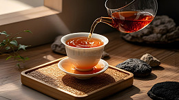 阳光洒在木质托盘上的红茶冲泡场景