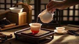 中式茶桌上陶壶与茶杯的茶道艺术画面