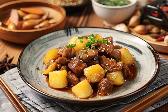 一盘土豆炖牛肉
