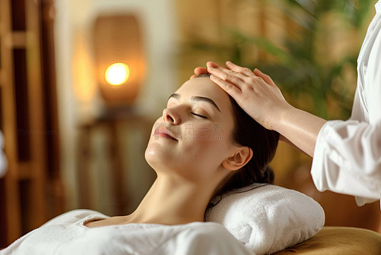 女士做头部理疗