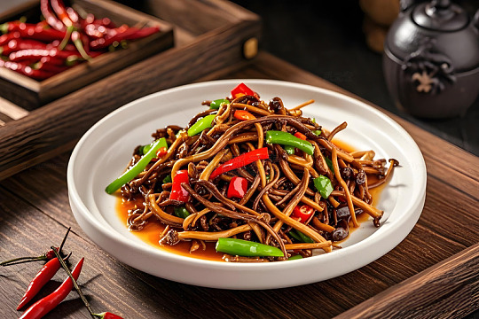 干锅茶树菇美食摄影