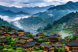 大山里的乡村小镇美景