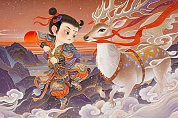 哪吒与鹿国风插画背景