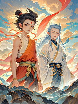 哪吒敖丙插画人物背景