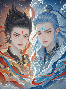 敖丙哪吒卡通插画背景