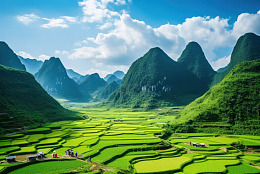 山谷里的农田自然风景