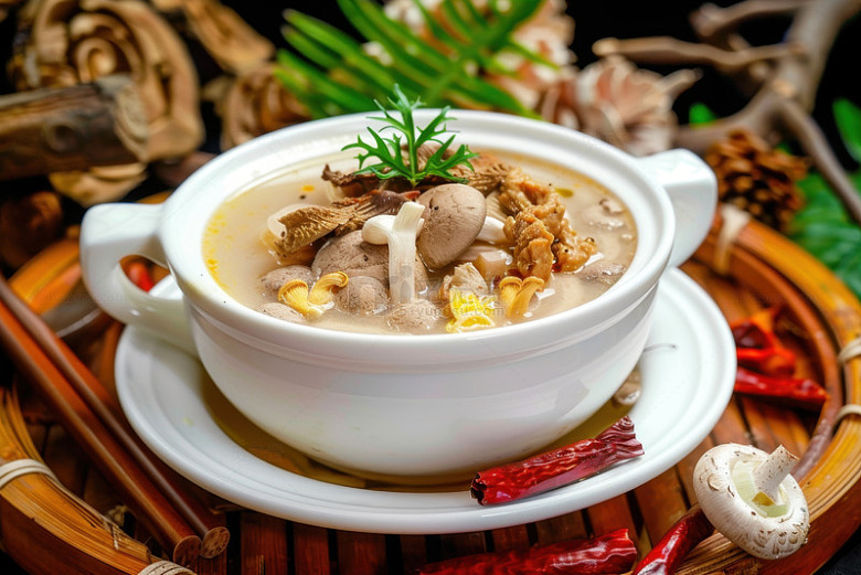 小鸡炖蘑菇美食摄影