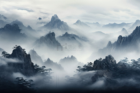 水墨山林云雾美景