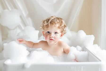 浴缸内洗澡的小男孩